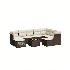 Ensemble de canapés de jardin en rotin brun et blanc crème, mobilier d'extérieur imperméable au design contemporain - Product Image 1