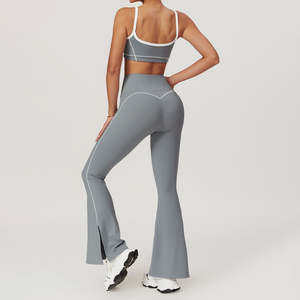 CUSTOM Yoga Fitness Leggings de sport LULU tissu élastique à séchage rapide pantalon évasé points contrastés - Product Image 6