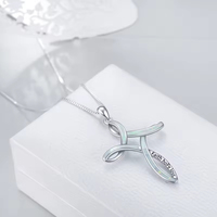 Collier en argent 925 véritable avec croix celtique pour femmes, pendentif en opale bleue et blanche, bijoux religieux, cadeau