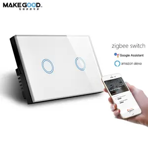 AU/US Standard Crystal Touch Screen Glass Panel 2Gang Smart Zigbee Wireless Touch Switch Compatible Alexa and Google Home