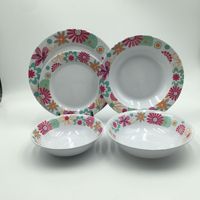 Service OEM, vaisselle en mélamine bon marché, design contemporain, motif joyeux et chanceux, 4 pièces, cadeau d'occasion, bols à soupe, assiettes