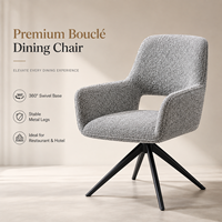 Chaise de salle à manger pivotante moderne en bouclette avec accoudoirs ergonomiques, dossier ouvert et base étoile de qualité commerciale 360° °   pour hôtel, restaurant, café