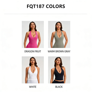 FQT87 <span class=keywords><strong>Crop</strong></span> <span class=keywords><strong>top</strong></span> de sport pour femme, col halter en V profond, <span class=keywords><strong>dos</strong></span> <span class=keywords><strong>nu</strong></span>, design croisé sur le devant, avec coussinets amovibles intégrés - Product Image 2