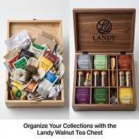 Coffret à thé en bois de noyer Landy Luxury à 10 compartiments, grande capacité, organisateur de rangement pour sacs, pour hôtel, vente en gros