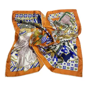 Bufandas de seda cuadradas con Impresión Digital personalizada para mujer, pañuelo de satén con Logo impreso, venta al por mayor, 100%