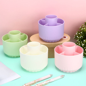 Rotating Pen Holder <b>Large</b> Capacity Plastic <b>Desk</b> Organizer Multi Functional Stationery Storage Round Shape For Office Home Use - Product Image 1