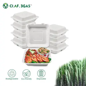 Disposable Sugarcane Food Containers Biodegradable Bagasse Clamshell Lunch Box