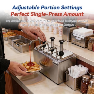 <span class=keywords><strong>Station</strong></span> de distribution de sauces commerciale à 3 têtes pour comptoir, en acier inoxydable 304, pour <span class=keywords><strong>fromage</strong></span>, ketchup et condiments, idéale pour les buffets - Product Image 2