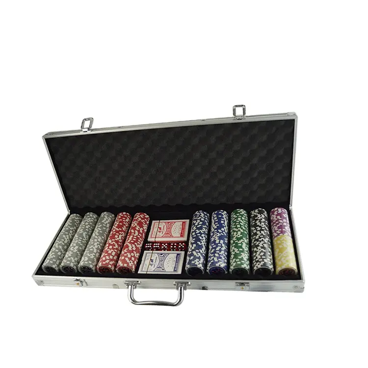 Personalizzato Online in vendita gioco di gioco professionale carte da gioco casinò custodia in alluminio argilla economica Set di Chip da Poker da 500 pezzi
