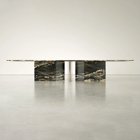 Table à manger en marbre Dream Home Twin Block Support, plateau incurvé biseauté, meubles de salle à manger en pierre naturelle de qualité supérieure