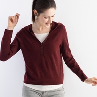 Pulls et sweats à capuche pour femmes, pull à capuche en laine rouge bordeaux pour femmes, pull en laine à manches longues avec fermeture boutonnée