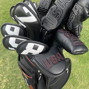 Wholesale Custom Mallet <b>Putter</b> Head <b>Covers</b> Synthetic Leather Mallet <b>Putter</b> Headcovers With Red USA Stitch and Magnet Closure - Product Image 4