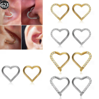 Anneau de piercing en titane ASTM F136 avec zircon, pour daith, hélix, cœur, cartilage, tragus, anneaux segmentés articulés, anneau de nez rose, 16G
