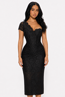 Fabricant OEM/ODM de robes de soirée longues moulantes à une épaule en dentelle florale noire pour femmes