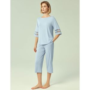 Ensemble de pyjama pour femmes en viscose de bambou, manches 3/4, capri, doux, 2 pièces, ensemble de vêtements de nuit, ensemble de pyjama personnalisé pour femmes - Product Image 2