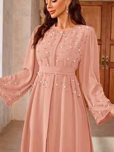 R-360 하이 퀄리티 이슬람 여성의 겸손한 아바야 원피스 말레이시아에서 직접 진주 아름다운 도매 니트 의류 - Product Image 5