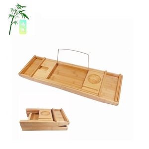 Étagère de bain pliable en bambou, rectangulaire, télescopique, antidérapante, autoportante, simple couche, 17 x 20,9 pouces - Product Image 1
