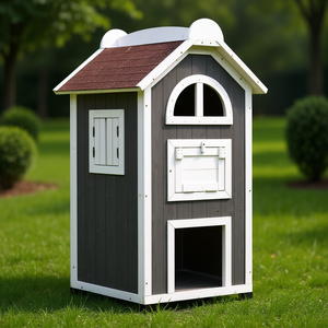 Casa de Madera para Gatos de 3 Pisos, con Techo de Asfalto Gris y Blanco, Puertas de Escape, Muebles para Mascotas - Product Image 2