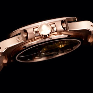 Reloj de pulsera de lujo para hombre con caja de oro rosa, fase lunar, esfera negra con fecha, versátil para ocasiones informales y formales, de alta gama y coleccionable - Product Image 4