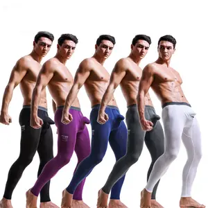 Custom Men's Stretch Smooth Underwear Long Johns Pants Thermal Bulge Pouch Legging Underpants