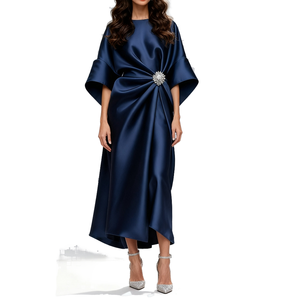 Vestidos Midi Casuales de Verano para Mujer, Elegantes, Decorados con Perlas y Flores, de Satén, Cintura Natural, Transpirables, a la Moda - Product Image 1