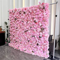 Mur de fleurs artificielles de roses de haute qualité C-055, 2,4 m, rose, pour extérieur, mariage, banquet, fond de scène mobile, décoration murale pour fête