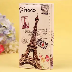 Cartera larga con estampado de la Torre Eiffel para mujer, billetera con estampado de estilo coreano