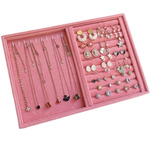 Nhà Máy đặc biệt màu hồng băng hoa flannel Vòng khay bông tai vòng cổ lưu trữ khay đồ trang sức hiển thị đứng bán buôn - Product Image 2