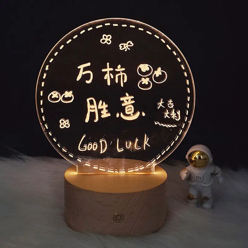 Solid Wood Music Box Touch LED Night Light 3d Message Board Acrylic Decorations Luminous Base DIY Night Light