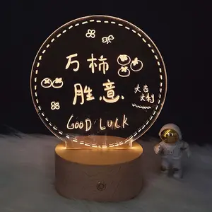 Solid Wood Music Box Touch LED Night Light 3d Message Board Acrylic Decorations Luminous Base DIY Night Light