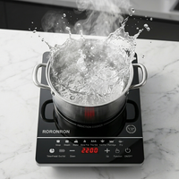 Table de cuisson à induction intelligente haute puissance 2200W avec 8 modes de cuisson, plaque en verre cristal noir, cuisinière électrique pour la cuisine à domicile