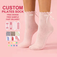 Chaussettes de yoga et de ballet pour femmes avec logo personnalisé, en coton, à volants, antidérapantes, pour le Pilates