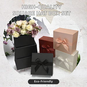 Ensemble de boîtes à chapeaux carrées trois pièces de haute qualité avec nœud, personnalisable, en stock, pour cadeaux floraux, avec estampage - Product Image 2