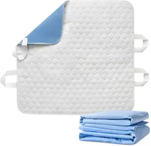 Super Absorbent Washable Incontinence Bed Waterproof Reusable Underpad with 4 Positioning Strap Handles