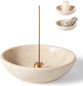 Brûleur d'encens de luxe en laiton et résine blanche, style art moderne, fait main, avec insert pour bois de santal et cendrier, pour la méditation religieuse et la décoration intérieure - Product Image 1