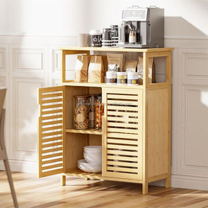 Meuble de rangement ventilé en <span class=keywords><strong>bambou</strong></span> Neat Living SYT pour coin de toilette, étagère organisatrice à portes à lattes pour coin serviettes - Product Image 1