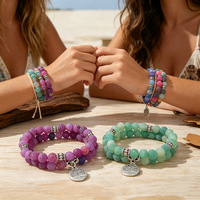Ensemble de bracelets en pierre Arbre de Vie faits à la main, style bohème, perles d'agate mate givrée, empilables, cadeau de guérison pour le yoga, pour hommes et femmes