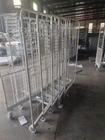 Kontainer Lipat Beroda untuk Penyimpanan Barang, Bahan Logam/Baja Karbon, Kapasitas 500kg, Rem Putar, Lapisan Powder Coating, Dapat Dilipat