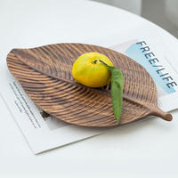 Plateau de service créatif en bois d'acacia et bambou, forme feuille, pour café, thé, desserts et fruits