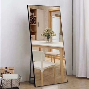 Miroir rectangulaire pied, <span class=keywords><strong>grand</strong></span> format, cadre en métal, noir or, 1 pièce, suspension murale, longue longueur, miroir sur pied - Product Image 5