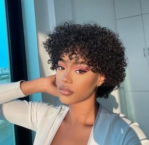 Perruques Courtes Pixie de 10 Pouces en Cheveux Humains, Perruques Afro Bouclées, Perruques Pixie Entièrement en Dentelle, Couleur Naturelle pour Femmes Noires - Product Image 6