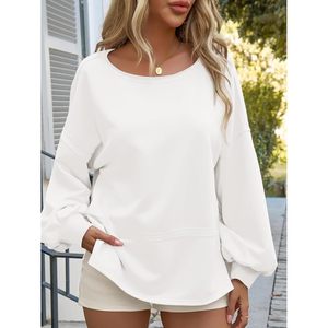 Fisoew Women's <b>Lantern</b> Sleeve Sweatshirt Long Sleeve Loose Fit Crewneck Pullover Tops With Pockets Casual Wear - Product Image 3