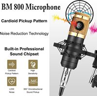 Kit de microphone à condensateur BM800 avec carte son V8, diaphragme de 16 mm, directivité cardioïde, filaire, pour diffusion en direct