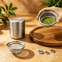 Boîte à Matcha en Acier Inoxydable Mat, Qualité Alimentaire, Recyclable, avec Tamis, Contenant Réutilisable pour Poudre, Cadeau 80*80mm