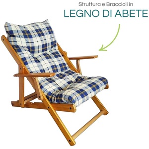 Fauteuil Harmony 3 positions inclinables, structure en bois de sapin avec accoudoirs, 69x92x98 cm, utilisation intérieure et extérieure - Product Image 3