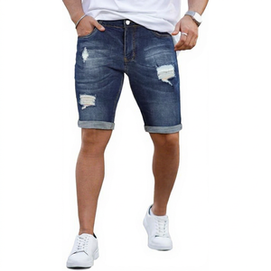 Pantalones Cortos de Mezclilla Desgastados para Hombre, Cintura Media, Estilo Casual de Verano, Pierna Recta, Color Azul Lavado - Product Image 1