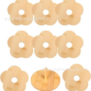 Juego de posavasos de bambú con base de almacenamiento, 6 piezas, alfombrilla aislante del calor para bebidas, protección de vajilla de estilo nórdico para el hogar - Product Image 1