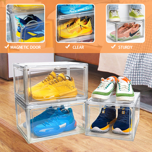 Acrylic Magnetic Rectangle <b>Drop</b> Side Open Door Shoe Storage Container Foldable Extendable Sneaker Organizer Case Glossy - Product Image 2