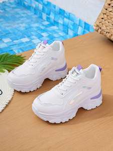 Zapatillas con Plataforma y Cuña Oculta para Aumentar la Altura 7.5cm, Degradado Brillante, Rayas Blancas, Cuero, Calzado Casual para Mujer - Product Image 2