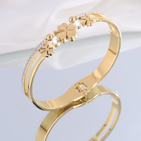 Gelang Wanita Fashion Bunga Lapis Emas 18k PVD Stainless Steel Tahan Air Berhiaskan Rhinestone Geometris Grosir